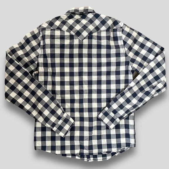 HOLLISTER BUTTON DOWN LONG SLEEVE SNAP SHIRT PLAID CHECK BLUE WHITE PLAID MEDIUM - Picture 2 of 8